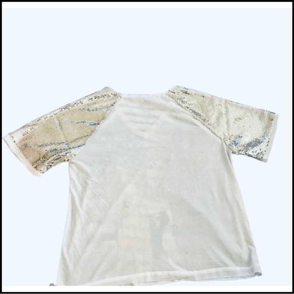 DISNEY SLEEPING BEAUTY BAMBI SEQUIN SLEEVE WOMEN’S TOP Sz L - Picture 5 of 8